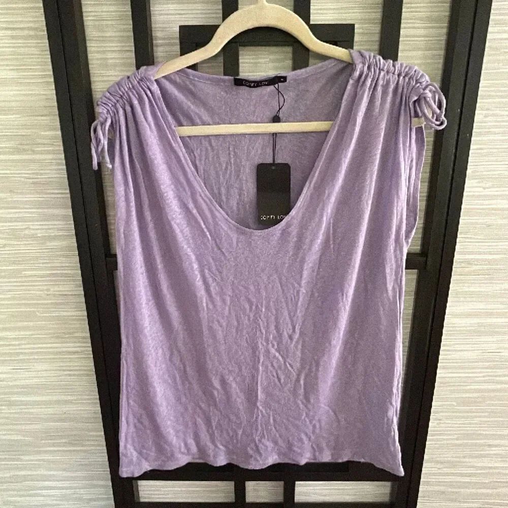 NWT Comfy Lovi lavender purple super soft low scoop neck T-shirt top small gathe